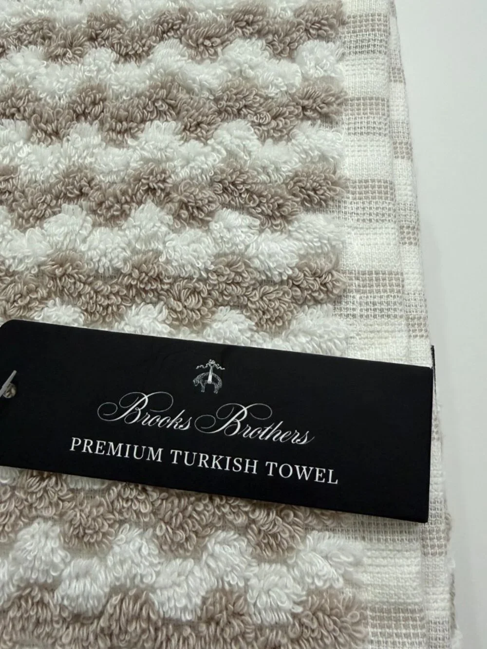 Brooks Brothers Premium Turkish Bath Towel Cotton White Taupe Wavy Stripe NWT